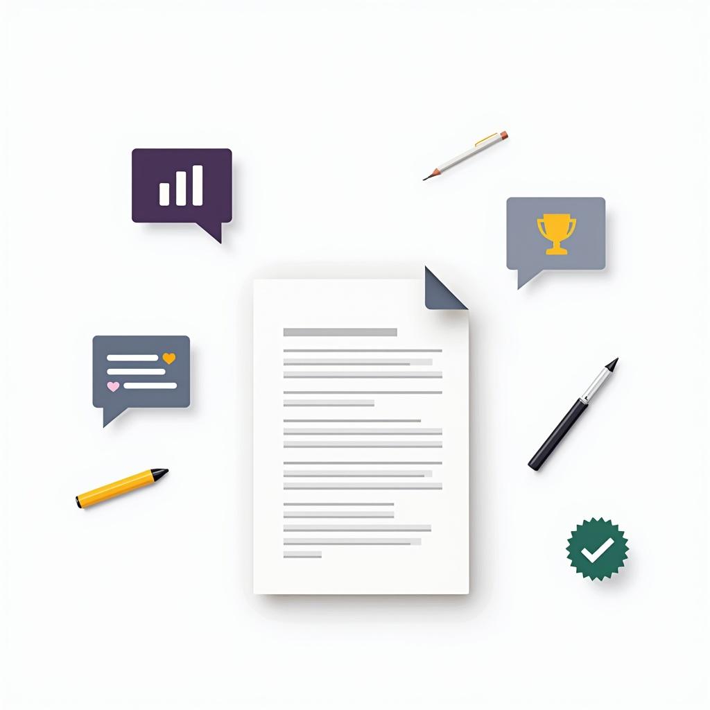 Promotion document layout with evidence cards showing achievements, metrics, peer feedback, and approval