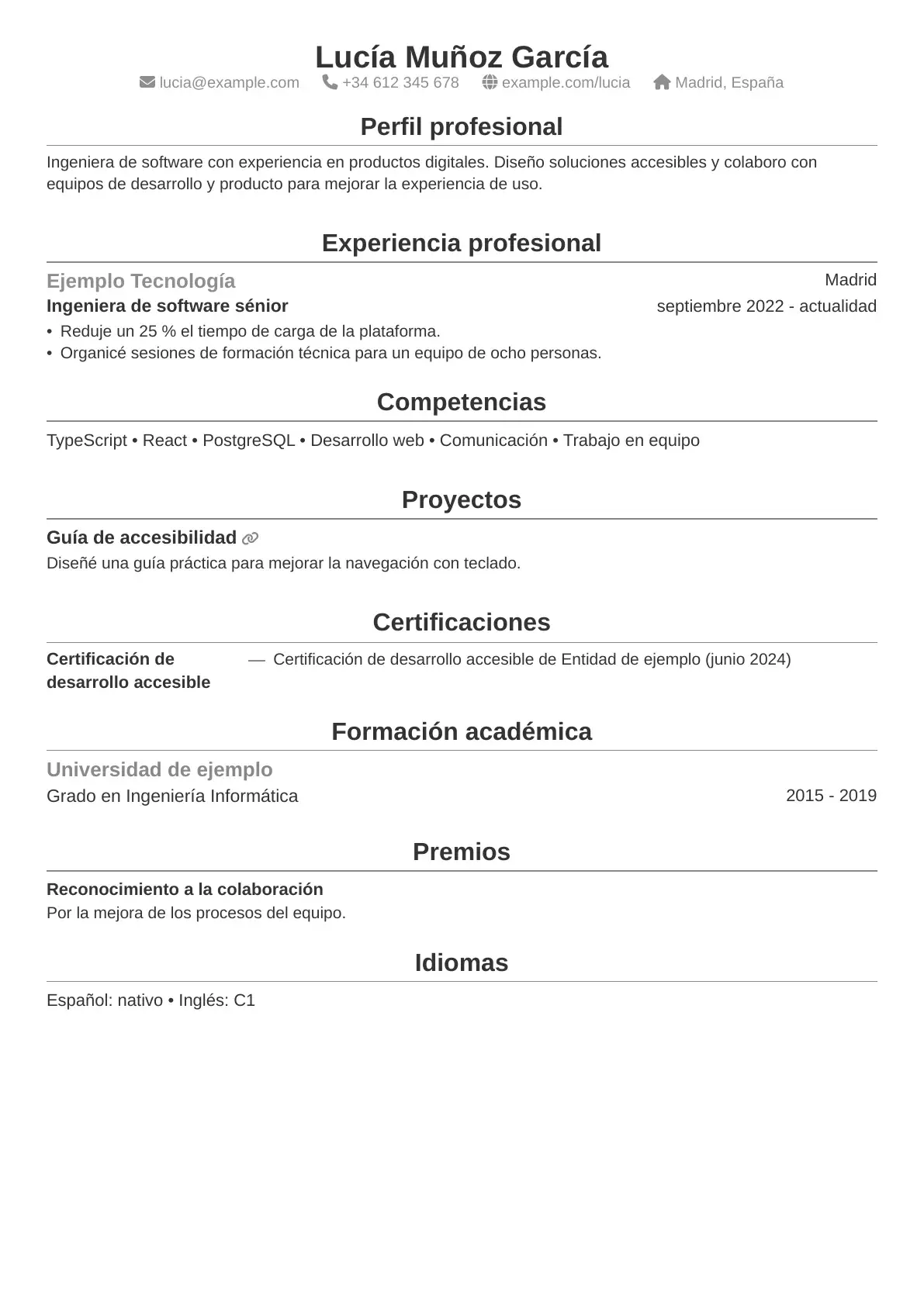Vista previa de la plantilla de CV Centered