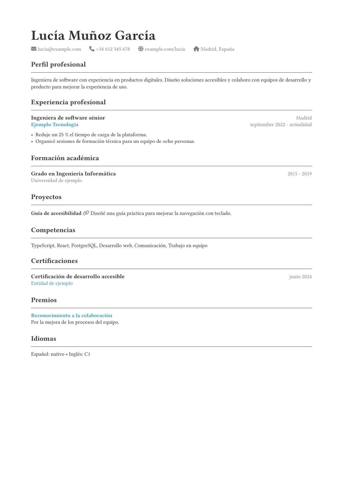 Vista previa de la plantilla de CV Professional Resume