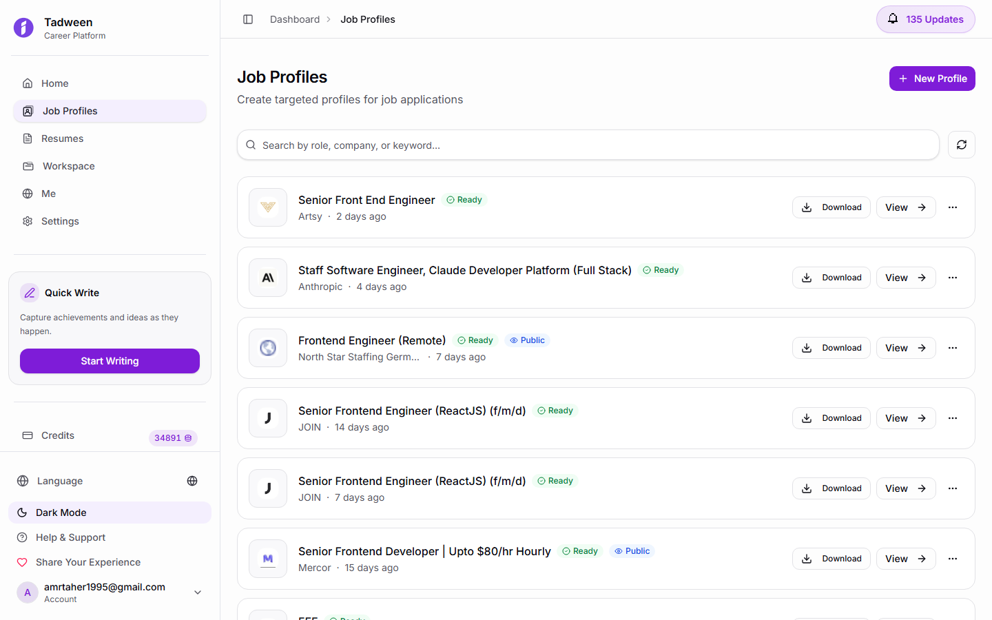 Tadween job profiles with AI-generated content