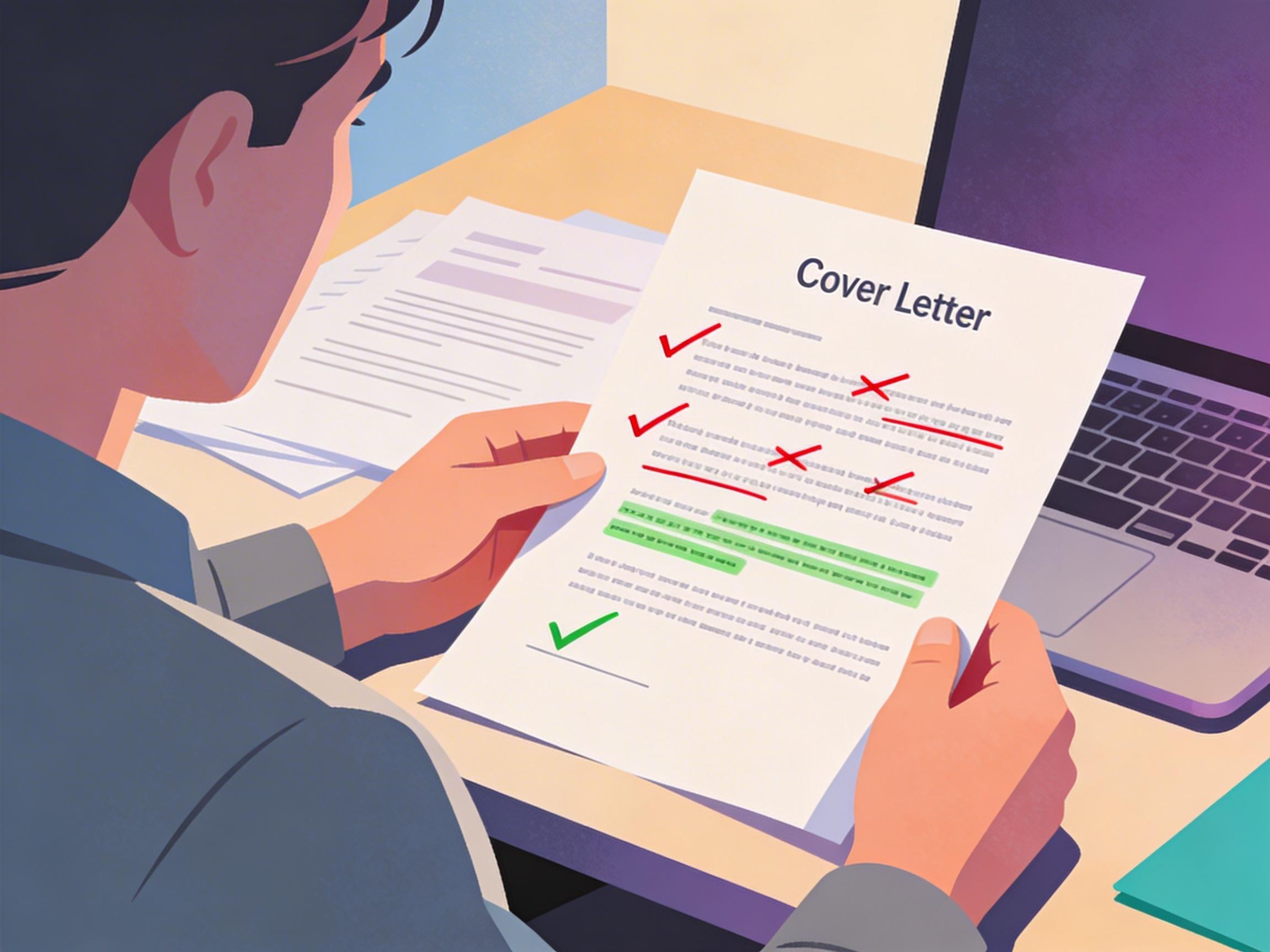 Reviewing and correcting a cover letter with before and after improvements