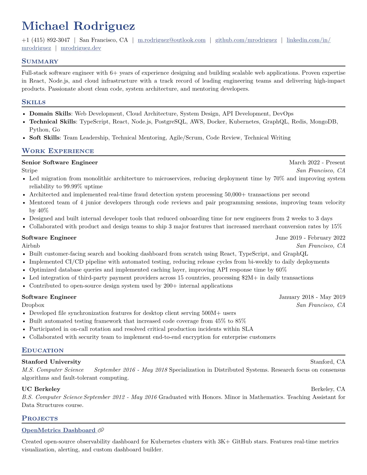 Classic Resume template preview with sample content