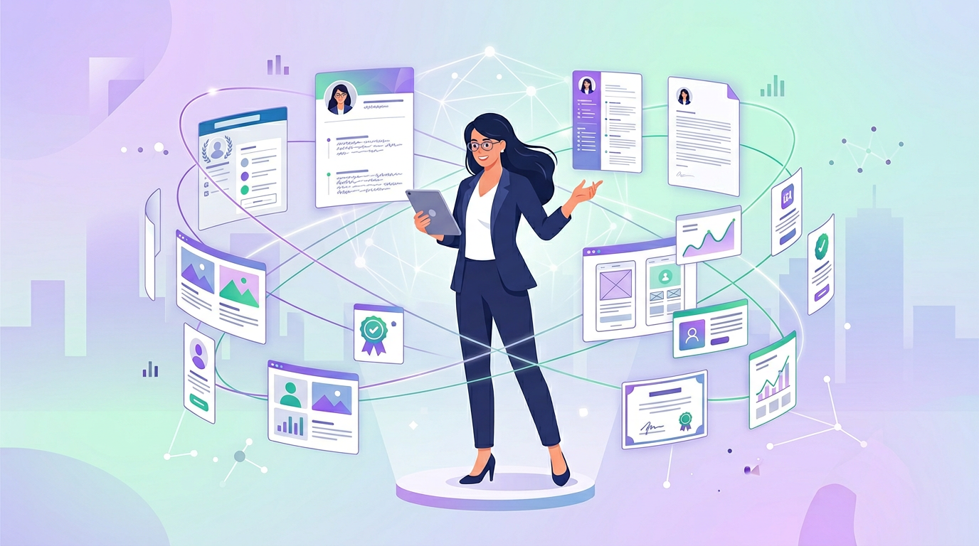 Professional optimizing their LinkedIn profile and portfolio presence