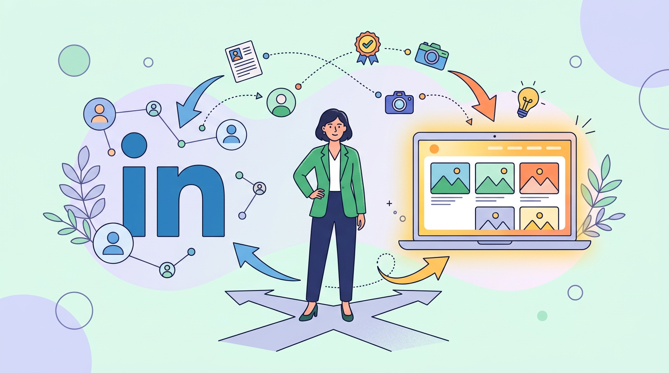 A professional balancing their presence between social platforms and an owned portfolio page