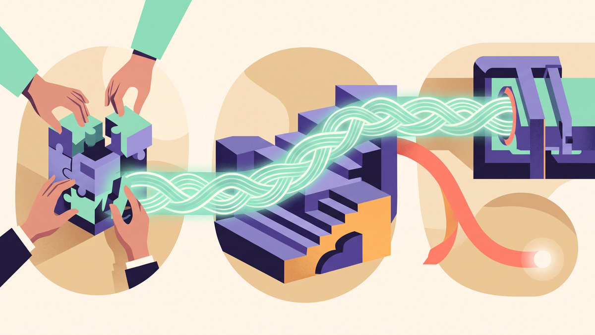A three-stage bridge from a real work moment to the condition that sustained effort and then to evidence in the target role, with a separate mismatch path for questioning or reconsidering the role